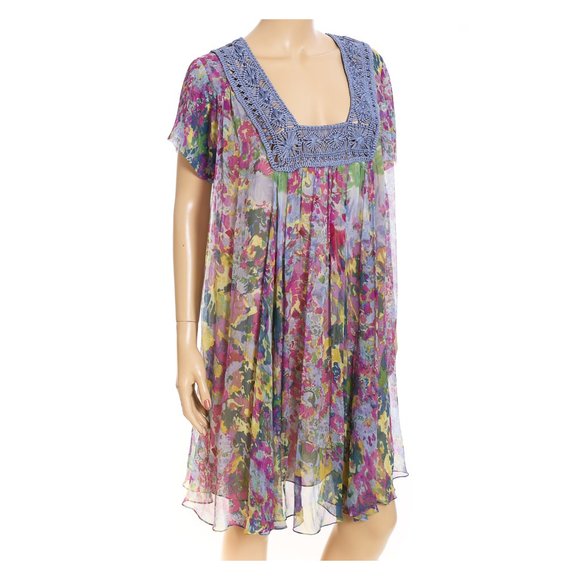 TRACY REESE NWT Periwinkle Trailing Floral Crochet Trim Tie Back Dress - Picture 2 of 9